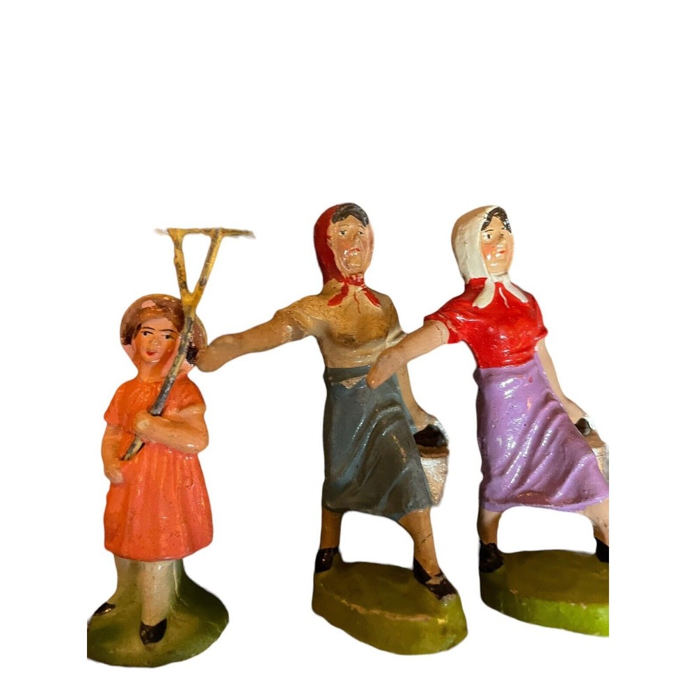 VTG Elastolin Putz Farm Toy Figures Set Of 3 German Toys